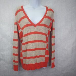 Wallace J Crew Sweater Women S Ex-Boyfriend Striped V-Neck Wool Cashmere Rabbit